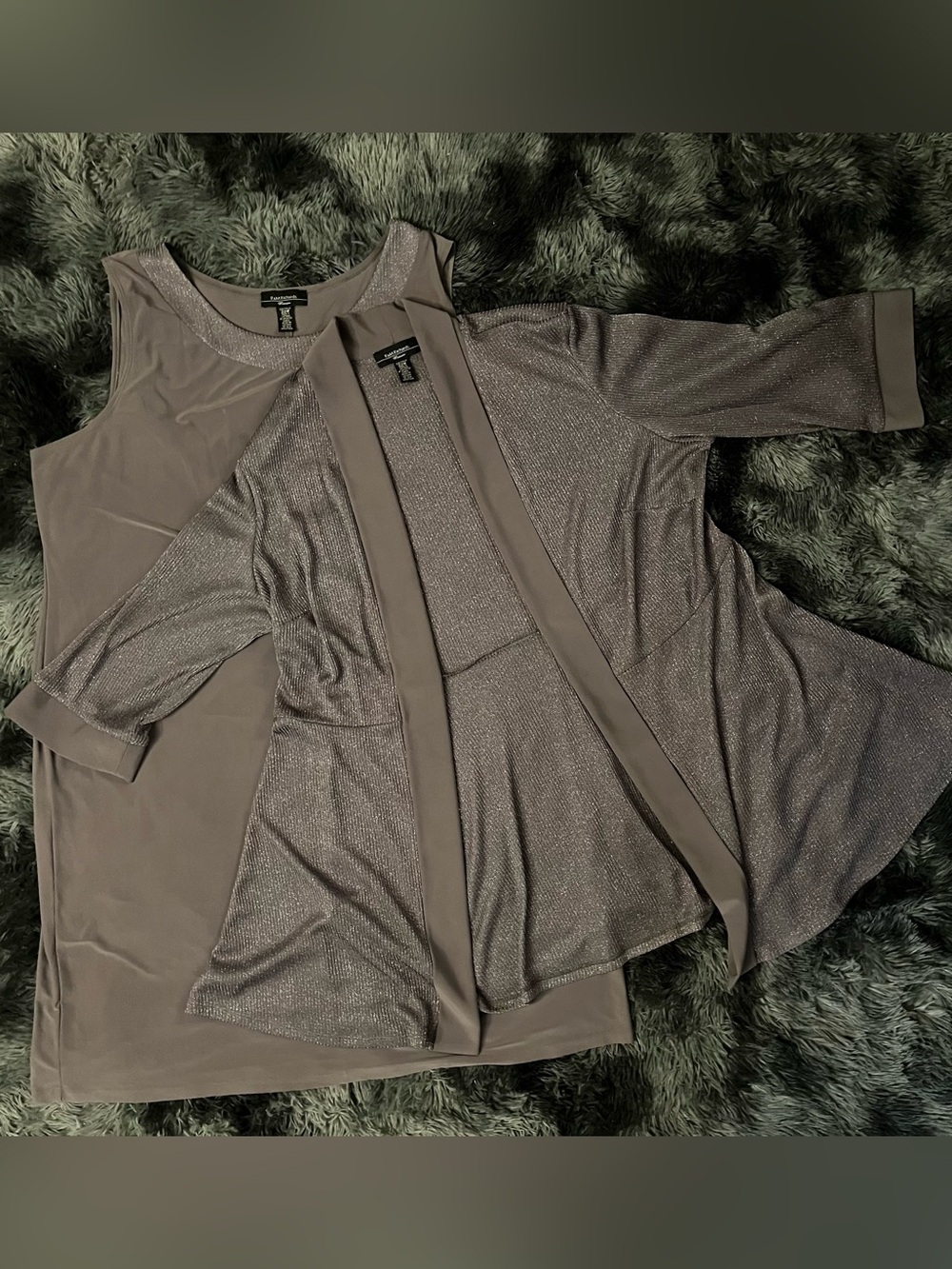 R&M Richards Taupe Metallic Two-Piece Dress Set